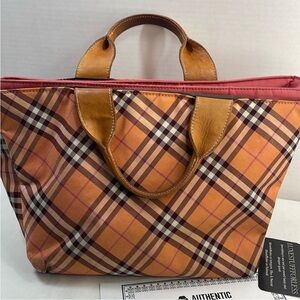 Burberry blue label Checkered Tote Bag - orange Brown and Pink